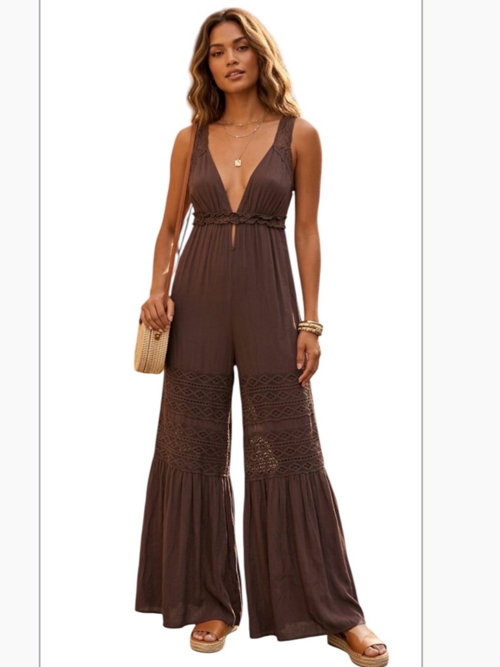 Forever 21 Women’s Wide-Leg Jumpsuit Chocolate Brown Size: Large